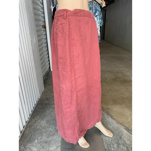 SMITH & HAWKEN Linen Skirt Womens 16 Red Clay Midi Wrap Button Casual - Picture 2 of 9